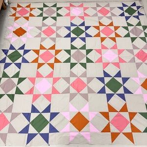 Handmade 8 Point Stars Patchwork Cotton Quilt Top/Topper 86x86”